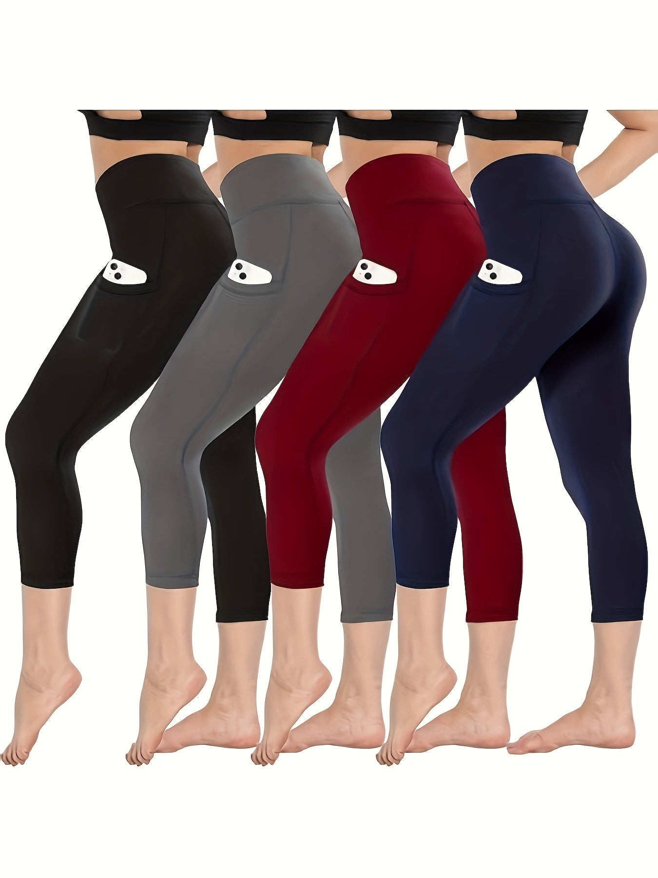 Women'S Capri Yoga Pants with Pockets Essential High-Waisted Leggings for Workout