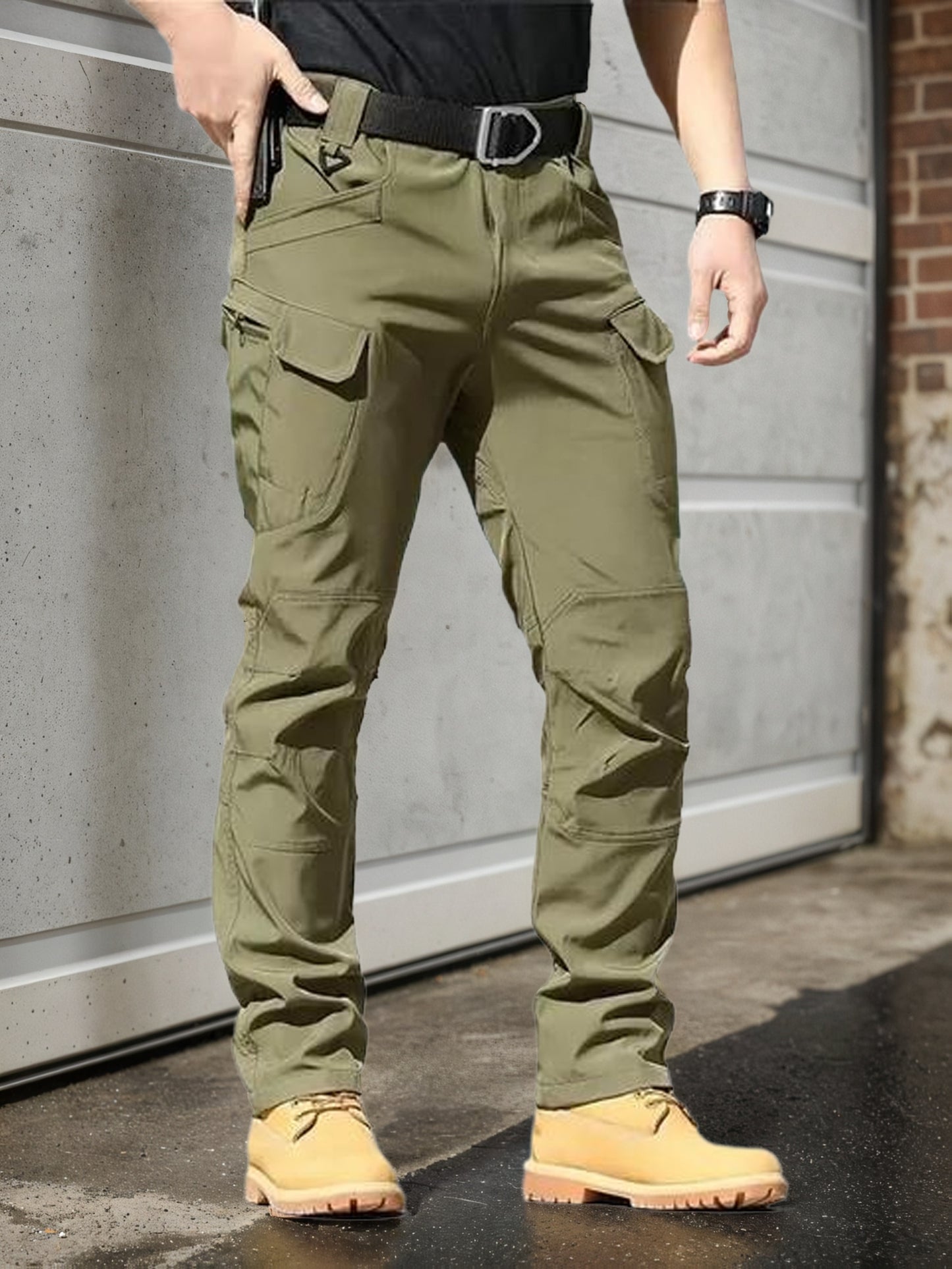 2pcs, Men's Lightweight Tear-resistant Work Hiking Pants with 9 Pockets | Elastic Waist, Non-Elastic Fabric, Solid Color, Ideal for Outdoor Activities Such as Mountaineering, Rock Climbing, Camping, Fishing, Hunting