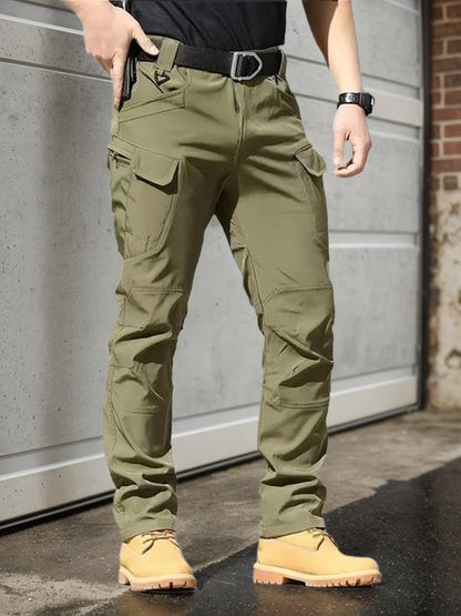 2pcs, Men's Lightweight Tear-resistant Work Hiking Pants with 9 Pockets | Elastic Waist, Non-Elastic Fabric, Solid Color, Ideal for Outdoor Activities Such as Mountaineering, Rock Climbing, Camping, Fishing, Hunting