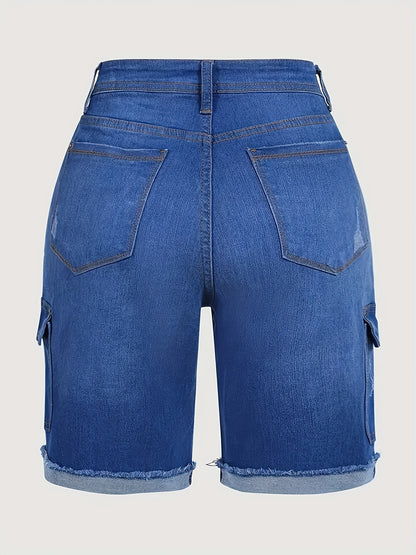 Women'S Work Shorts New Spring And Summer Loose Straight-leg Casual Pants With Elastic Fashion Frayed Personality Retro Versatile Hot Pants