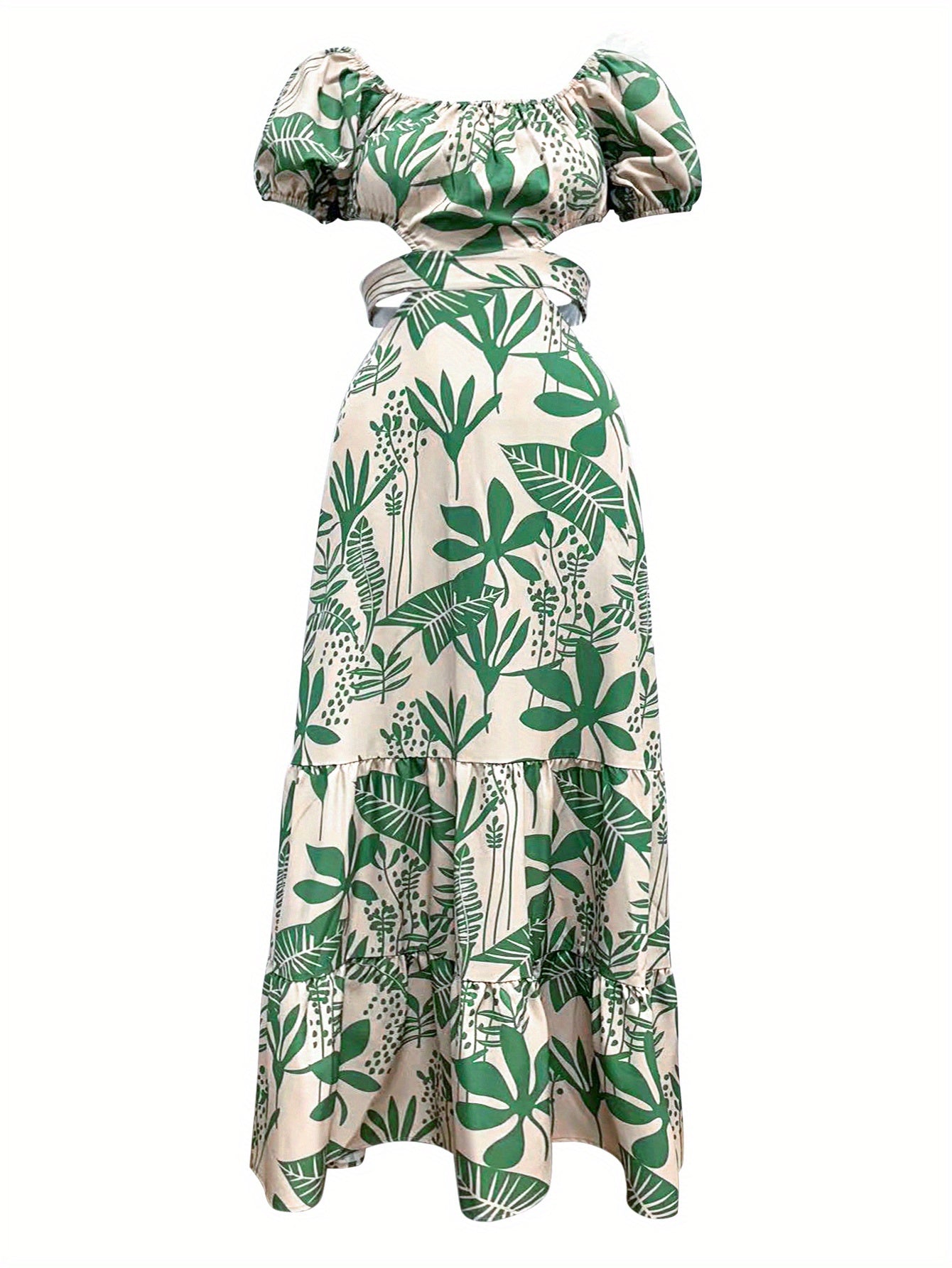 [Print Maxi Dress] Print Maxi Dress for Women - Chic Summer Commuter Style with Ruffle Hem And Tie Detail, Breathable, Machine Washable, Summer Commuter Wear|Split Sleeve Dress|Glossy Fabric, Casual Summer Dresses