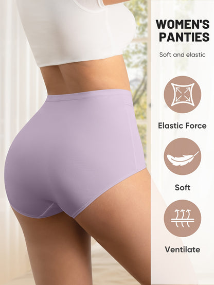 5Pack Plus Size Women's Briefs Extra High Waist Belly Tuck Ice No Marks Women's Panties Briefs Comfortable Fit Body Shaping Buttocks Lift Summer Thin