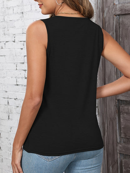 Three-piece Ladies' Summer New Casual Loose Tank Top, Round Collar Pleated Sleeveless Tank Top, Elastic Fabric, Suitable For Warm Weather Wear