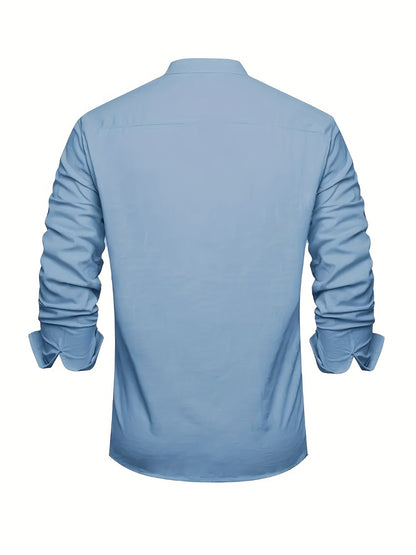 Men's Solid Plus Size Long Sleeve Casual Shirt - Stretch