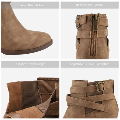 Women's Chunky High Heel Ankle Boots, Close Toe Fall Heeled Booties Shoes