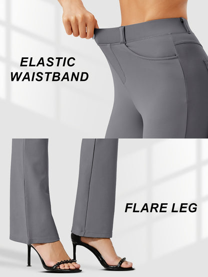 Plus Size, Plus Size Women's Dress Work Pants Slacks Stretch Comfy Breathable Soft Casual Office High Waisted Tummy Control Flare Pants with Belt Loops 4 Pockets Lounge Business