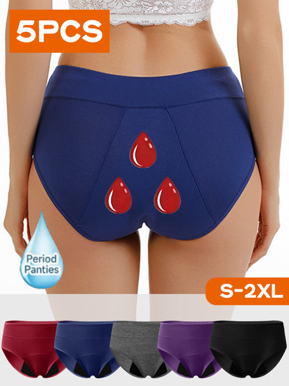 5pcs New Summer Women's Mid-Waist Period Panties, Three-Layer Protection, Washable and Reusable, High-Stretch, Breathable, Leak-Proof, Comfortable Underwear for Daily Use During Menstruation