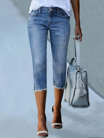 Women'S Denim Shorts, Mid-Length Pants, Fashionable Retro Slim-Fit Stretch Jeans, Women'S Tight-Fitting, Comfortable Women'S Denim Mid-Length Pants, Capri Pants