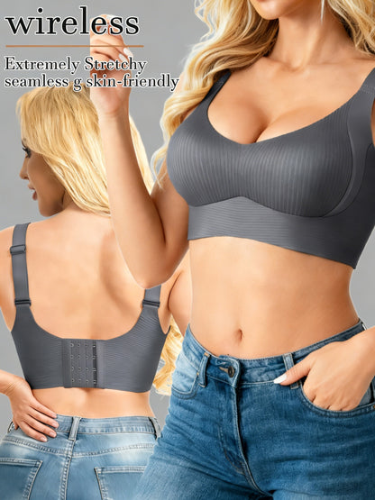 4 Pack Plus Size Seamless Ribbed Bras for Women, Shopping Festival Special, Beauty Back Shockproof Push Up, Side Support Wireless, Adjustable Wide Straps, High Elastic Anti-Gravity & Anti-Sagging, Comfortable Daily Wear