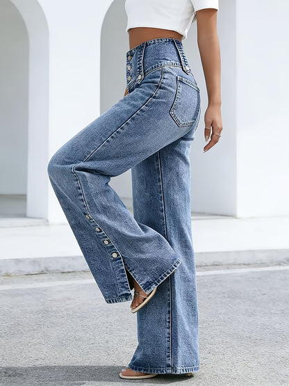 Women'S Casual Fashion Button-Waist Relaxed Fit Jeans Featuring an Open-Hem Design, Versatile for Multiple Occasions a Timeless, Year-Round Staple That Pairs Effortlessly with Any Outfit