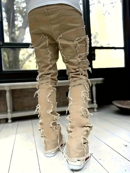 Teen Patchwork Ripped Jeans - Retro Street Slim Fit