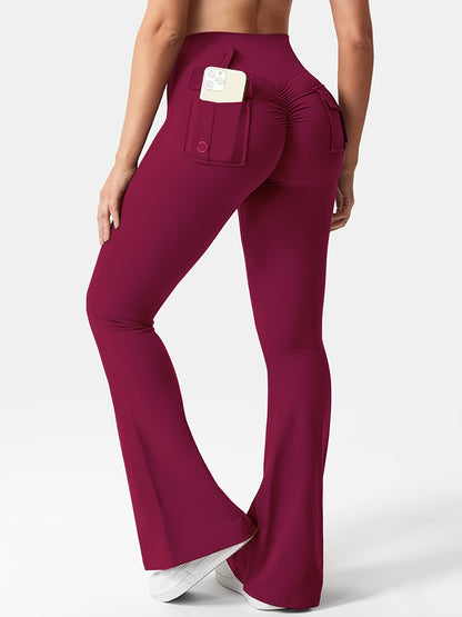 Christmas Apparel, Halloween 3pcs Set in Black, Gray, and Green: Fashionable Workwear-Style Flared Pants, Women's Casual Flared Pants, High-Waist Pocket Joggers, Workwear-Style Peach Butt Pants, Quick-Dry Sports Tummy Control Butt-Lifting Flared