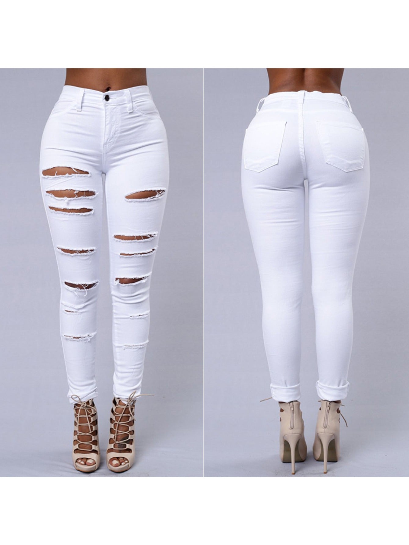 2025Women's Ripped Skinny Jeans, High Waist Stretch Denim Pants - Slim Fit Casual Style for Casual Attire Elegant,, Sexy