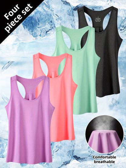 New 4pcs Set of Sleeveless Racerback Tank Tops for Women, Suitable for Sports, Running, And Yoga, Featuring Quick-Dry Fabric for Summer