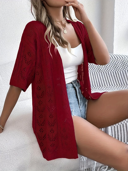 Plus Size, Plus Size Women's Lightweight Lace- Cardigan - Open Front Semi-Sheer Cover-Up with Cut-Out Design, Casual Chic Spring/Summer Beachwear for Vacation & Leisure, Summer Layering Piece | Elegant Cardigan | Elegant Craftsmanship, Lace Cardigan