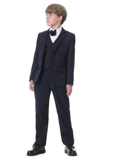 NIMBLE Boys Formal Suit Set Jacket Vest Trousers 3pcs 3-13Y Children Party Clothes Host Wedding Available In Four Colors Blue Black Khaki Navy Blue