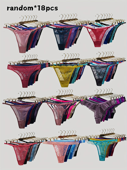 18pcs/ Pack Randomly Assorted Lace Mesh Ladies Thongs Panty