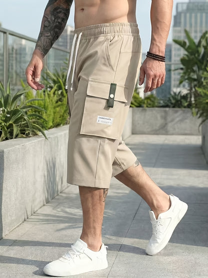 4pcs Men's Cargo Shorts with Ripstop Fabric & Multi-Pocket Design - Adjustable Waist, 7/8 Length Shorts Suitable for Outdoor Travel,, Sports, Casual Wear | Wristband Included | Machine Washable | Available in Black, Gray, Khaki, Army Green