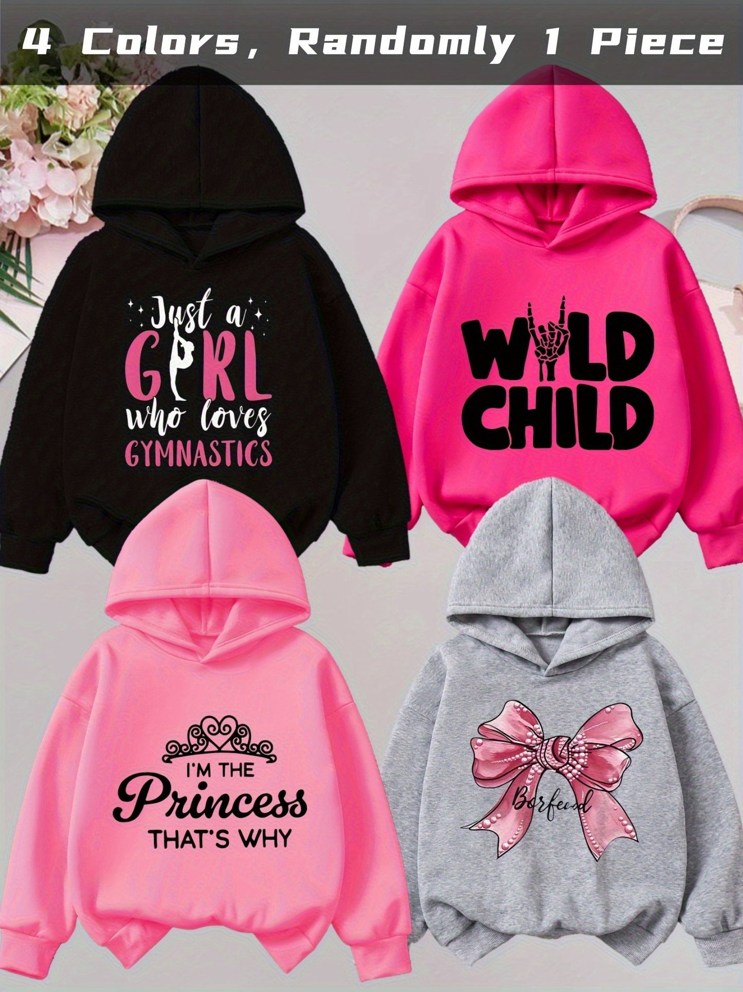 Randomly Send 1pc Girls' Hooded Sweatshirt - Autumn And Winter Fashionable Print Long-Sleeved, Inspiring Letter Print And Gymnathy-Themed Slogan