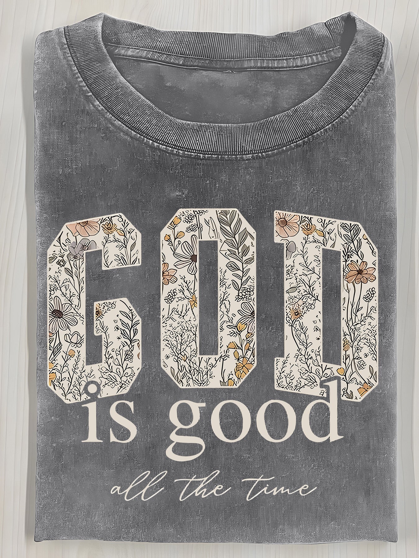 Washed, Printed T-shirts with GOD Flowers, Vintage Fashion Brand T-shirts with High Quality Batik, Ladies' T-shirts, Ladies' Autumn T-shirts, Halloween Christmas Gifts and Holiday Gifts.