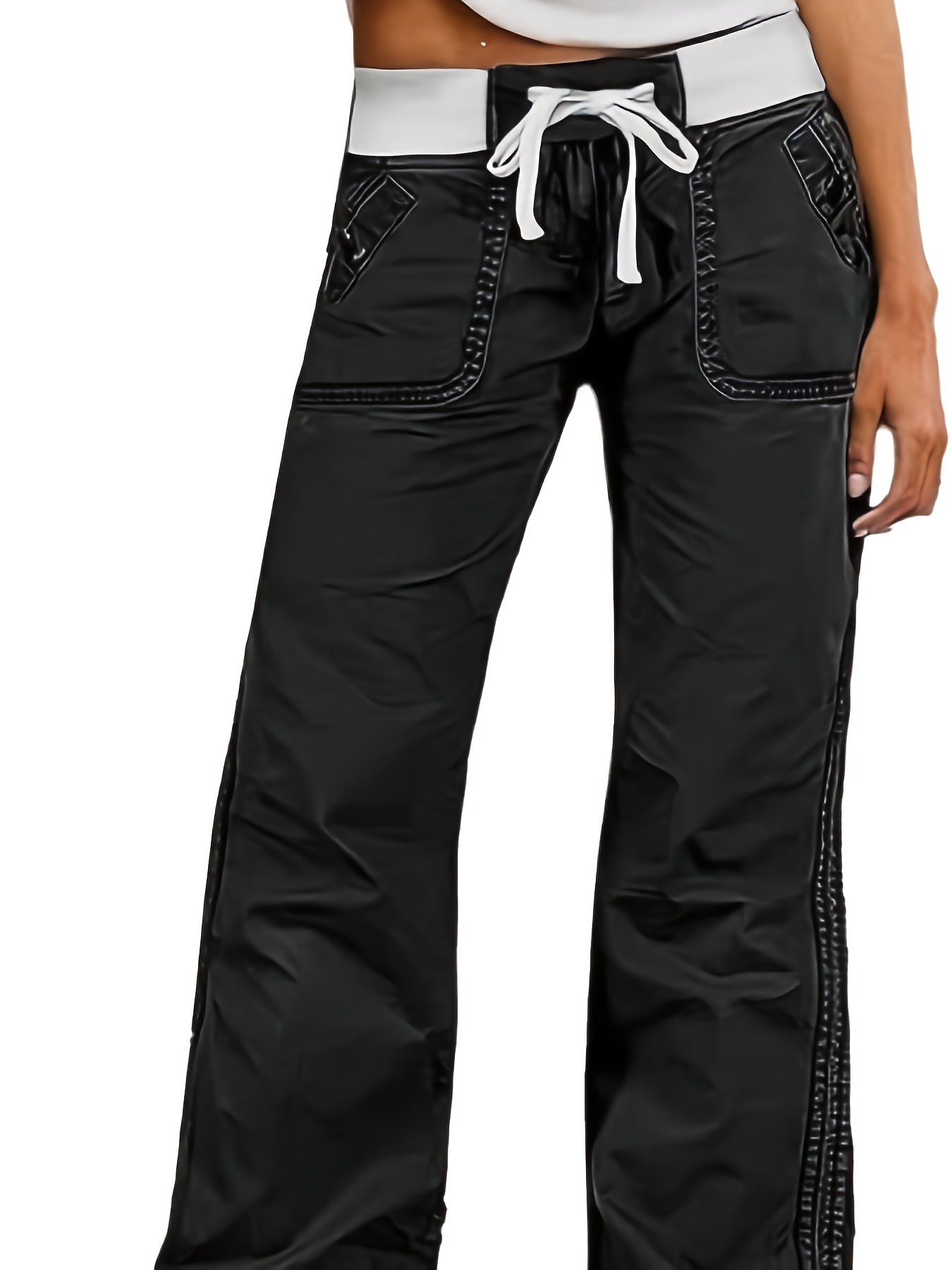 European And American Style, Individualistic Street Style, Slim Fit, Flattering, Cargo Pants, Women's Straight Leg Wide-Leg Pants with Lace-Up, Low-Rise Casual Jeans