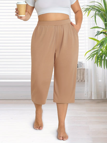 3 Pack Women's Plus Size Capri Pants - Summer Yoga Pants with Pockets | Ultra Soft Wide Leg Lounge Pants for Casual Outfits & Street Style | Breathable Stretchy Athleisure Sweatpants