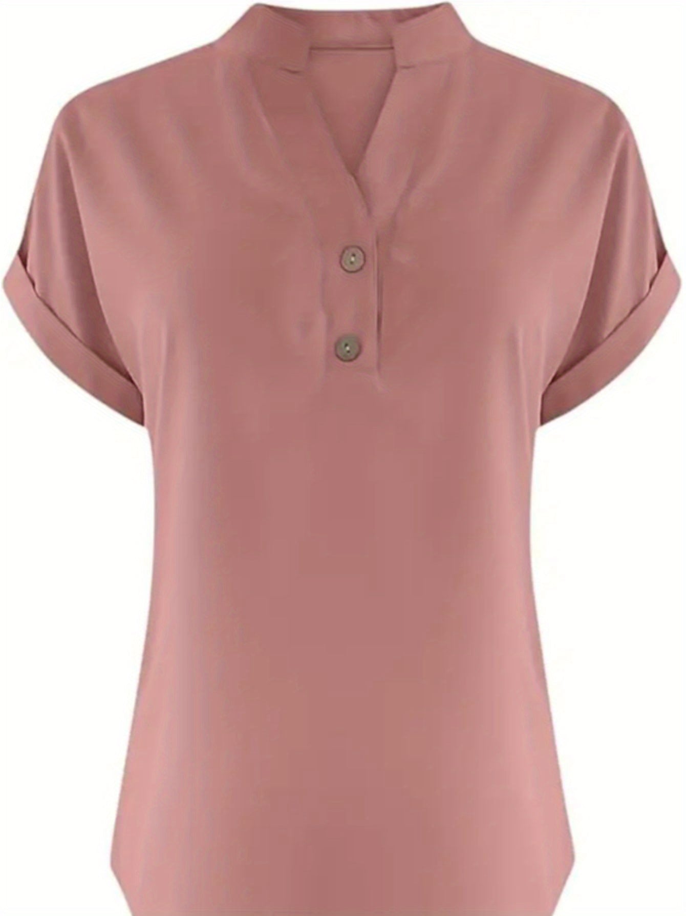 ZOELNIC Women's V-Neck Button-Front Placket T-Shirts - Short Sleeve Casual Summer Tops, Breathable Daily Wear Shirts Suitable for Spring/Summer, Solid Color Casual Wear, Machine Washable (No)