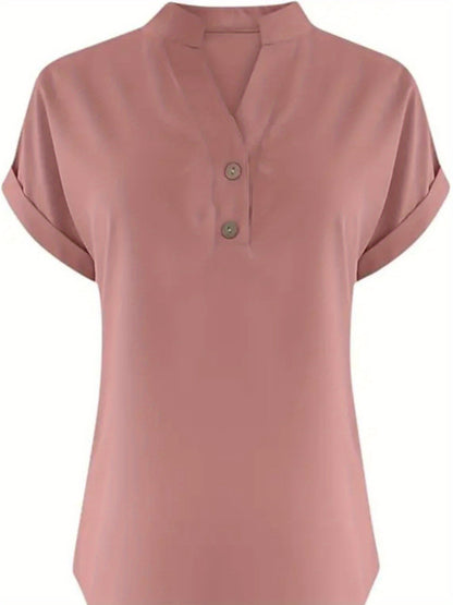ZOELNIC Women's V-Neck Button-Front Placket T-Shirts - Short Sleeve Casual Summer Tops, Breathable Daily Wear Shirts Suitable for Spring/Summer, Solid Color Casual Wear, Machine Washable (No)