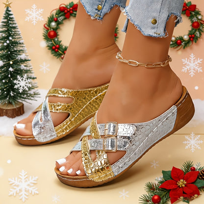 Women's Golden Color And Silvery Color Shoes - product view 1
