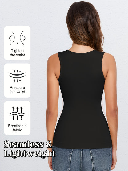 [2pcs Tummy Control Shapewear] 2pcs Durable & Comfortable Tummy Control Shapewear Compression Tank Tops For Women | Seamless Square Neck Body Shaper Camisole, Breathable, Suitable For Daily Casual Wear, Shopping, Parties, Dates & Festivals