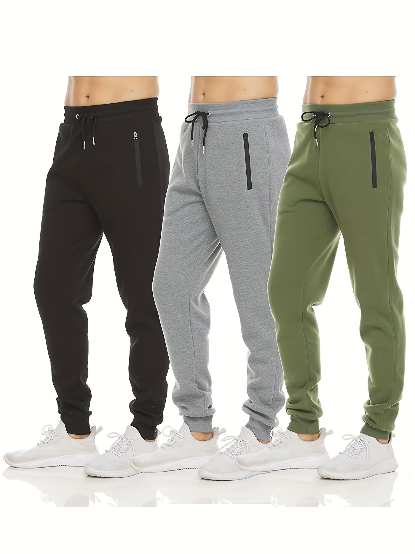 3pcs Men'S Sweatpants Fleece Casual Sport Joggers for Men Athletic Pants with Zipper Pocket S-3XL