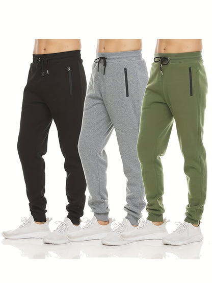 3pcs Men'S Sweatpants Fleece Casual Sport Joggers for Men Athletic Pants with Zipper Pocket S-3XL