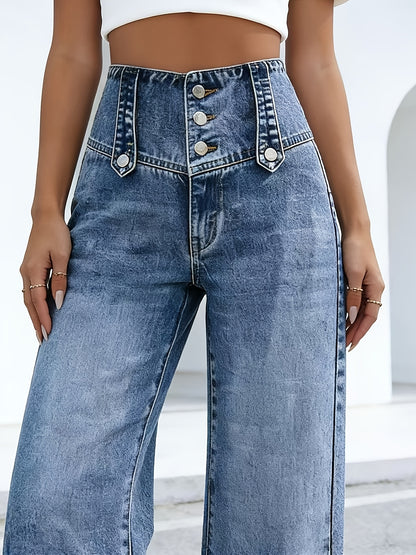 Women'S Casual Fashion Button-Waist Relaxed Fit Jeans Featuring an Open-Hem Design, Versatile for Multiple Occasions a Timeless, Year-Round Staple That Pairs Effortlessly with Any Outfit