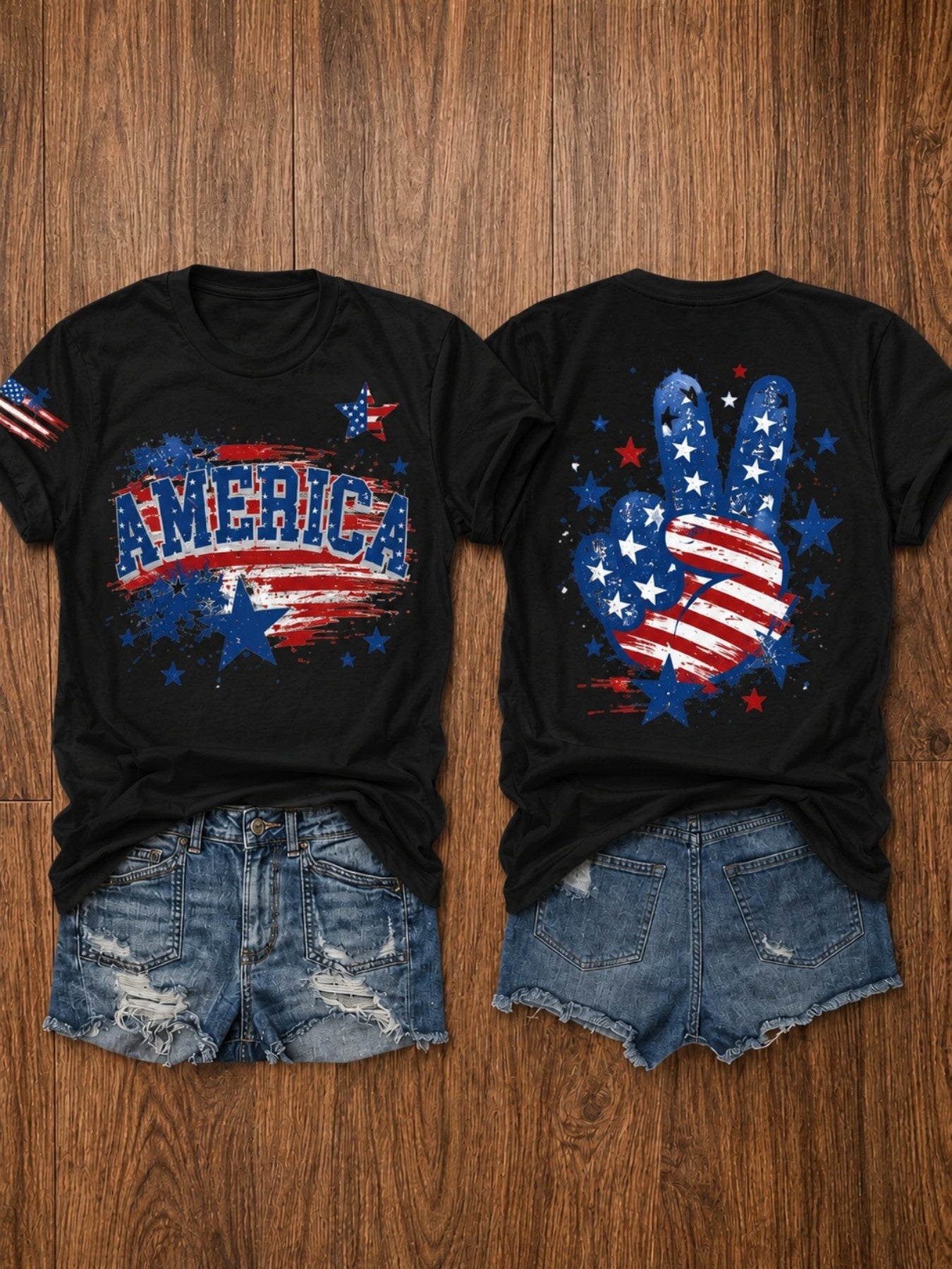USA 250th Anniversary Independence Day American Flag Stars and Stripes Print Crew Neck T-Shirt, Summer Casual Vacation Women's Short Sleeve Top, Soft Stretch Fabric, Multiple Colors Available