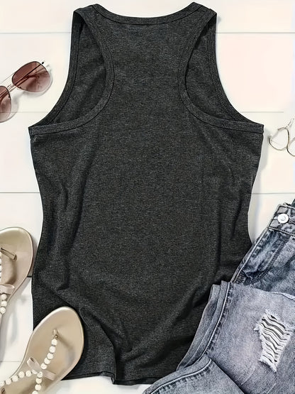[Fun Cartoon Vest] I Feel Like This Scribble Women's Regular Vacation Vest - Fun Cartoon Letter Pattern Print, Round Neck Casual - Machine Washable, Fashionable and Versatile Women's Clothing