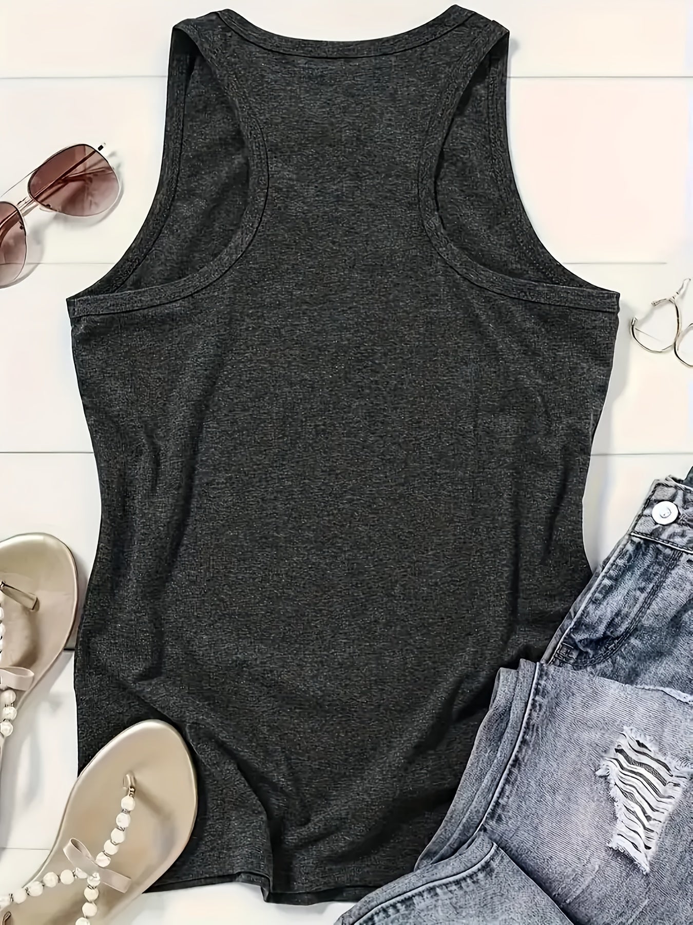 Women's Regular Vest, Wild Gothic Font Print Design Fun Cartoon Letter Pattern, Round Neck Casual, Machine Washable, Fashionable and Versatile Clothing