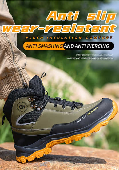 Men's Heavy-Duty High-Quality Work Boots with Steel Toe - All-Terrain Traction Rubber Sole, Cushioned Insole and Arch Support - Four-Season Construction, Industrial, Farm and Outdoor Boots - Ideal for Construction, Warehousing, Gardening, Hiking