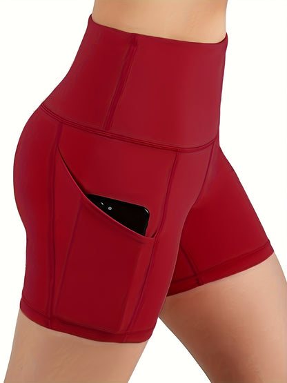 Set of 3 High-Waisted Sports Shorts for Women, Ideal for Yoga, Fitness, And Running, Featuring Pockets