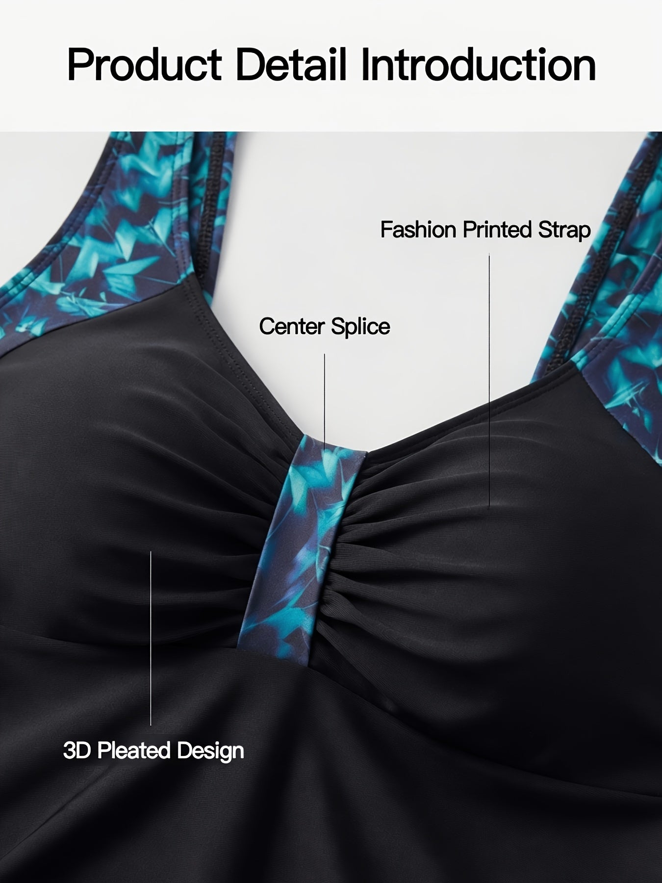 Plus Size Tankini Swimsuit for Women - Tummy Control 2pcs Bathing Suit with Shorts, Black & Turquoise Printed Racerback Tankini Top with Built-in Bra, Modest Swimwear for Beach, Pool, Cruise Vacation & Summer Holidays