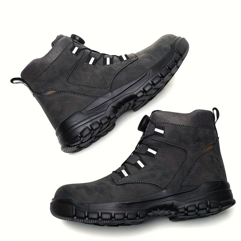 Steel Toe Work Safety Shoes - Puncture-Proof, Anti-Smash, Non-Slip, Shock-Absorbing, with Convenient Rotating Buckle, High-Top Protective Design - Ideal for Men And Women In Industrial, Construction, And Outdoor, All Seasons, Father's Day Gift