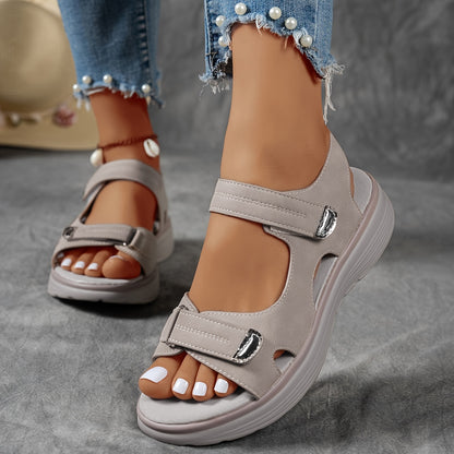 Women's Wide-Fit Thick Platform Sandals with Arch Support & Shock Absorption - Cushioned Sole, Adjustable Hook-and-Loop Back Strap, Open-Toe Traction Heel Suitable for Wide Feet, Athletic Casual Sneakers for Casual Attire, Women Shoes