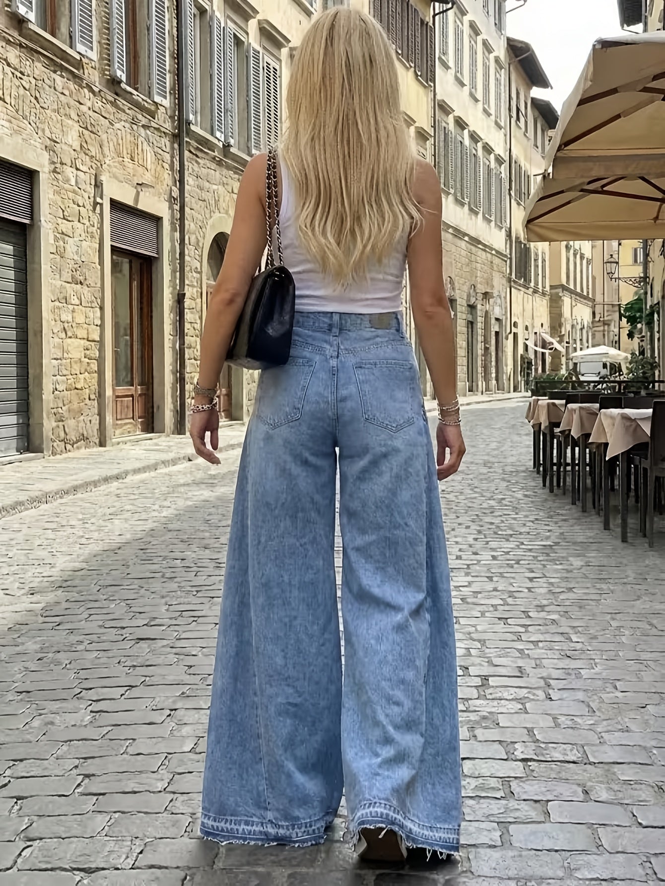 Women'S Wide Leg Jeans High Waisted Flared Denim Pants Baggy Loose Fit Jeans Frayed Raw Hem Casual Streetwear