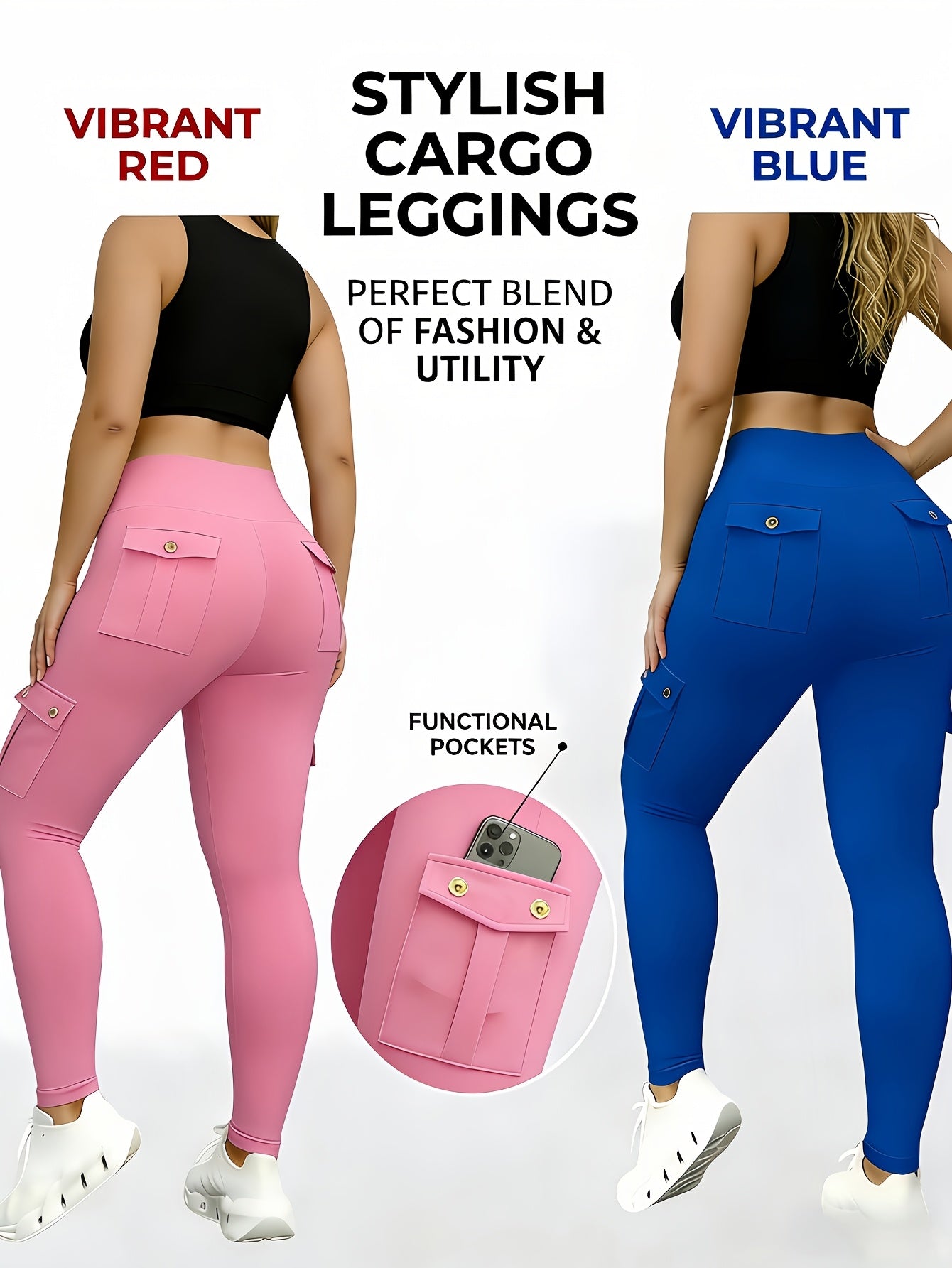 2 Pairs of Women'S Plus Size Tight Workwear Style Pants with Multiple Pockets, Sports Running Casual Daily Exercise Pants, Yoga Pants, High Waist And Hip Lifting, 2pcs Set of Spring, Summer And Autumn Pants, Shipped from Local Warehouse