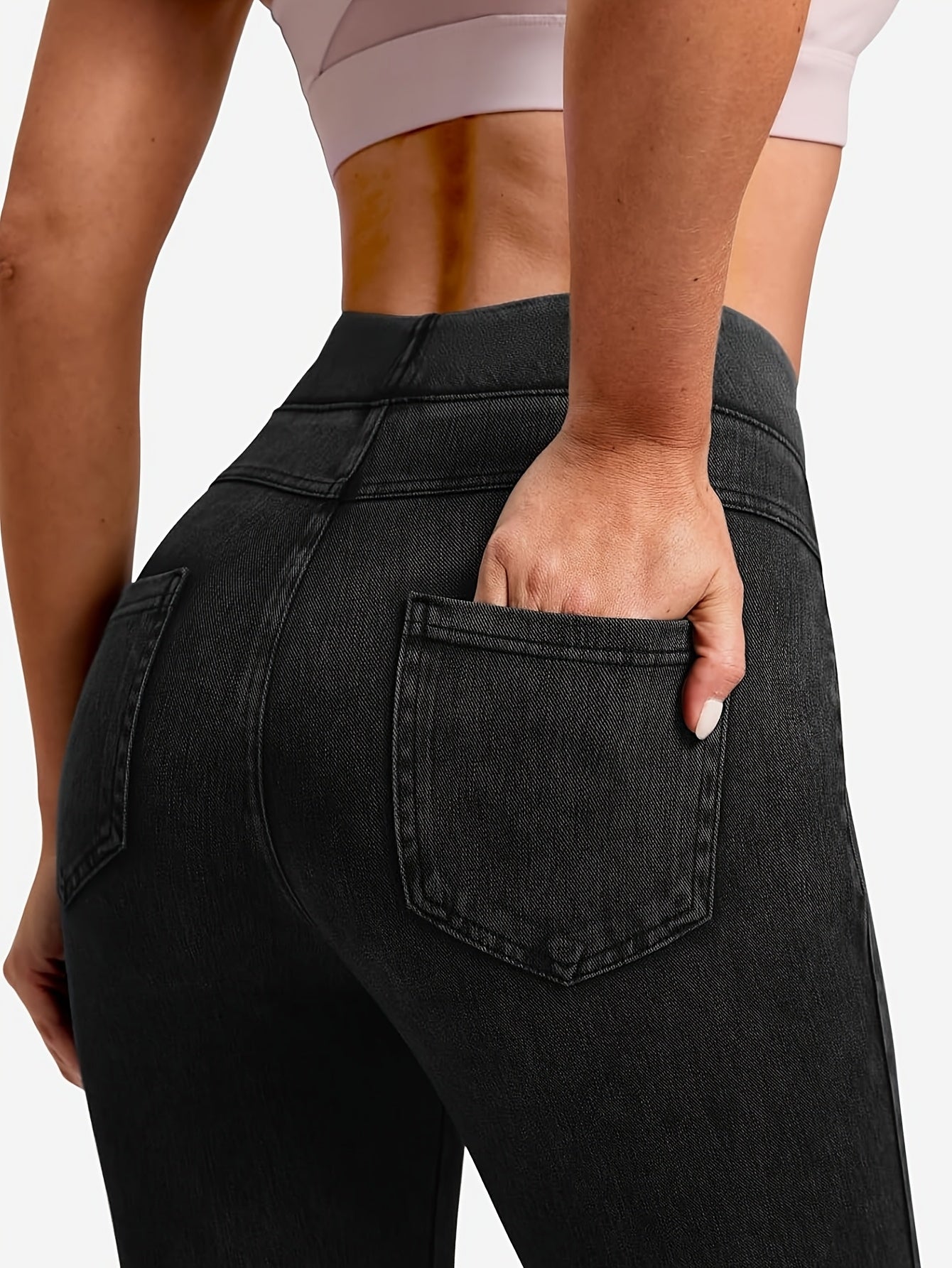 Women's Black Gray High-Waist Slim-Fit Leggings - product view 10