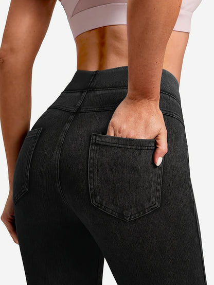 Women's Black Gray High-Waist Slim-Fit Leggings - product view 2