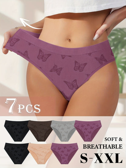 Set of 7 Women'S Low-Rise Briefs Featuring a Butterfly Design, Soft And Comfortable, Sexy And Breathable, Suitable for Various Daily Occasions