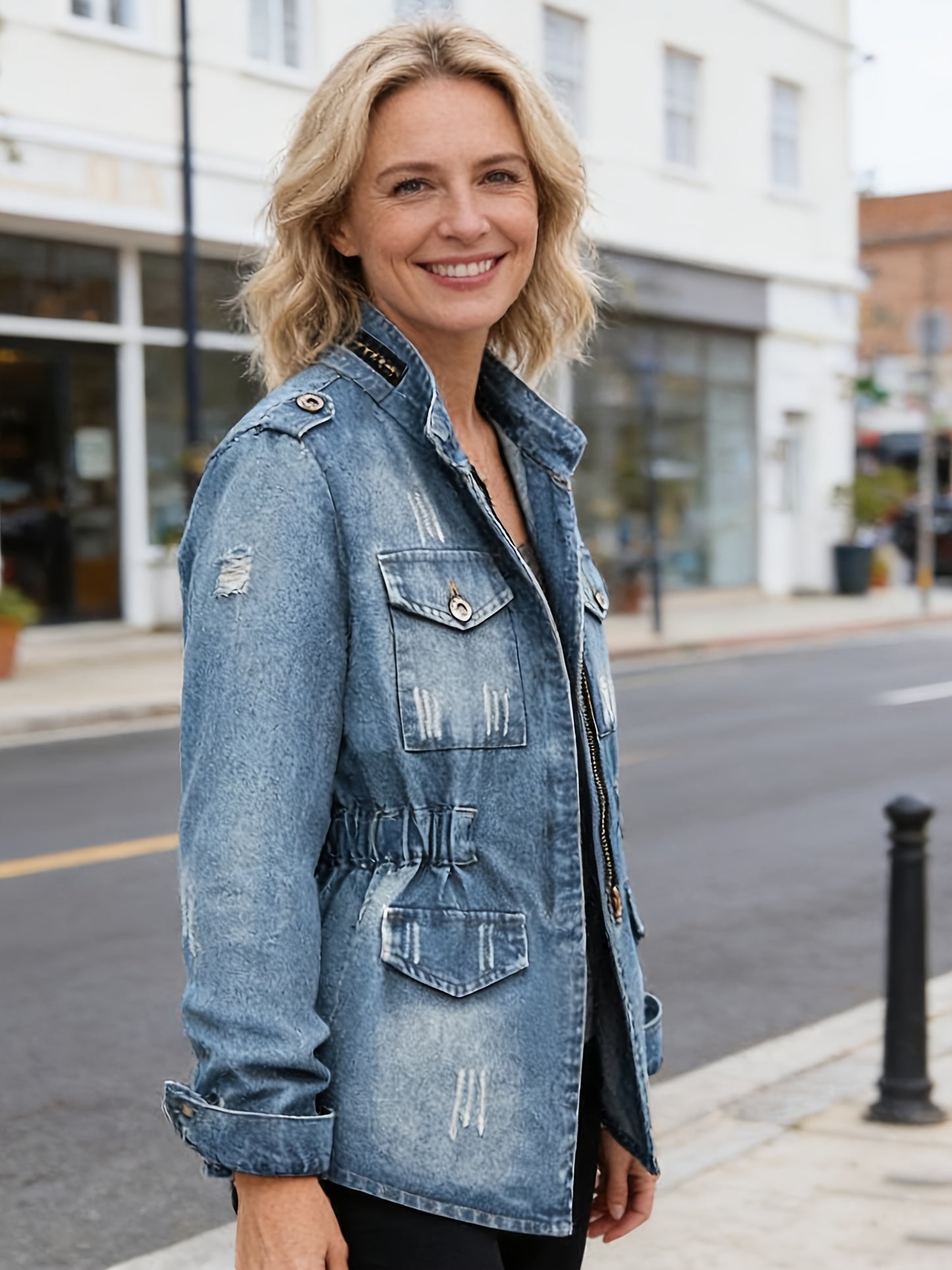 [Denim Jacket Women] Denim Jacket for Women with a Short Round Neck And Three-Quarter Sleeves, Perfect for Casual Daily Outfits, Shopping, And Spring to Autumn Wear, Available in Sizes S to XXL