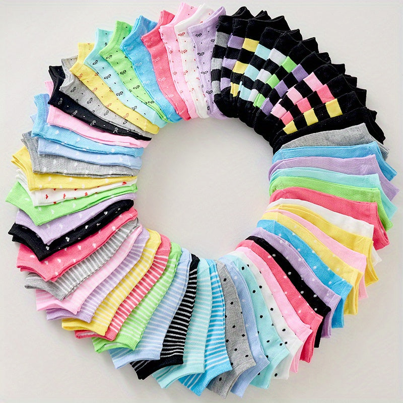 20 Pairs of Fashion Love Socks - Soft, Breathable, Comfortable with Interesting Patterns (Hearts, Stripes, Dots) And Bright Colors, Shipped in Random Colors, Women'S Socks, Holiday Gifts