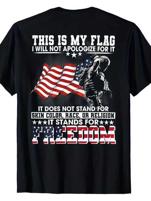 This Is My Flag I Will Not Apologize For It T-Shirt - Bold Statement Tee Featuring American Flag Graphic and Muscle Silhouette - Perfect for Patriotic Events, Freedom Celebrations, and Everyday Wear