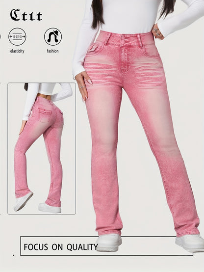 Plus Size for Women | Cute Pink Jeans | Y2K Fashionable | Slim-Fitting Style | with Pocket | Comfortable Jeans | Elastic Denim